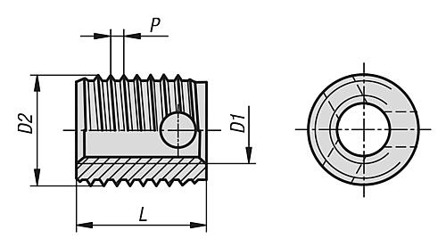 Gewindeeinsatz selbstschneidend M03XD2=5 Edelstahl, mit Schneidbohrung - K0979.103 - bei HUG Technik ✭