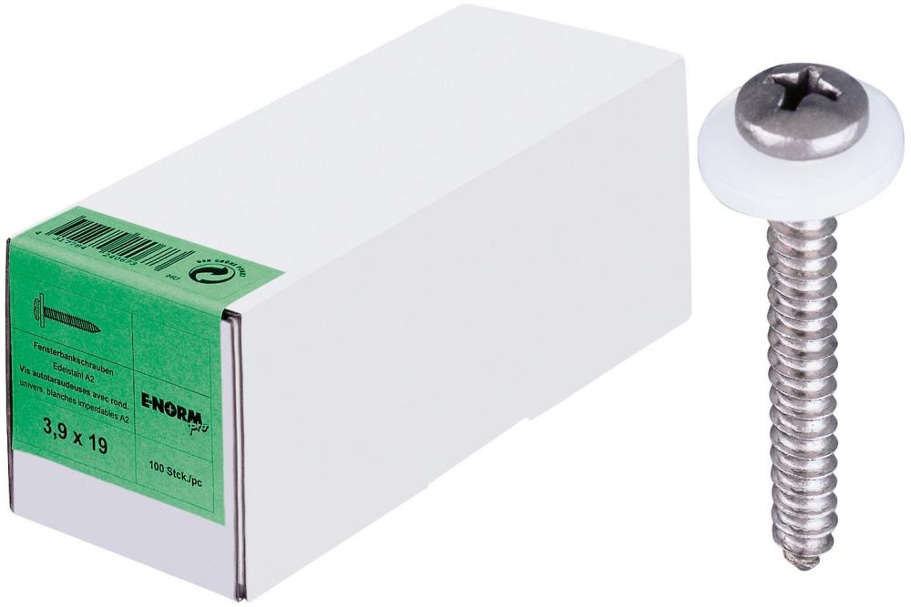 E-NORMpro Fensterbankschraube 3,9x16 Kreuzschlitz, mit Dichtungsscheibe Edelstahl A2, Packung mit 100 Stück - gibt’s bei ☆ HUG Technik ✓ E-NORMpro Fensterbankschraube 3,9x16 Kreuzschlitz, mit Dichtungsscheibe Edelstahl A2, Packung mit 100 Stück - gibt’s bei ☆ HUG Technik ✓