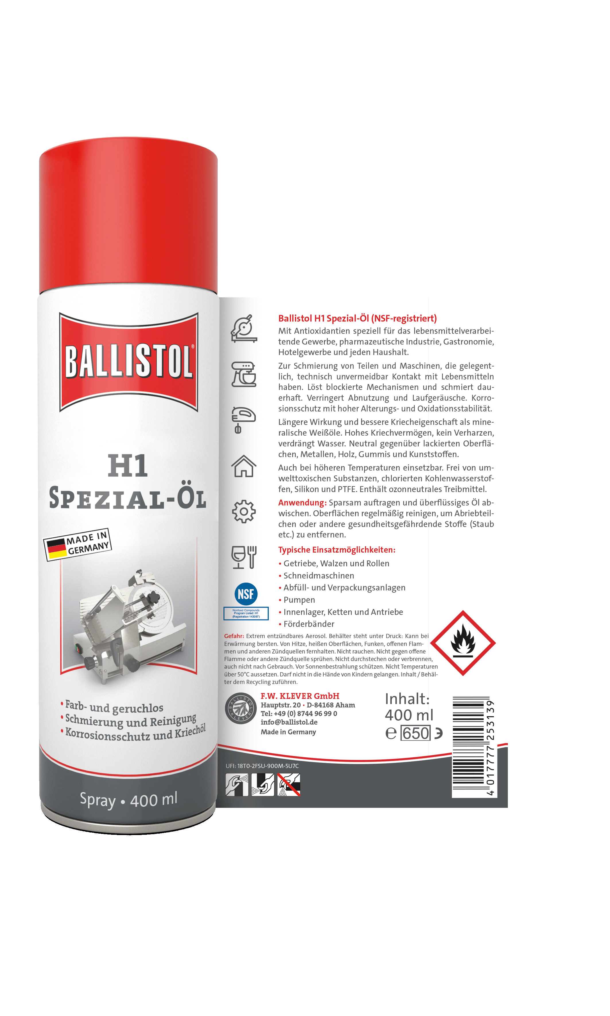 Rückseite Ballistol H1 Spezial-Öl Spray