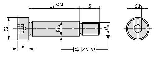 Passschraube mit Ansatz D1=10 Stahl, ähnlich DIN ISO 7379, L=16 - K0705.10X16 - direkt bei HUG Technik ✓