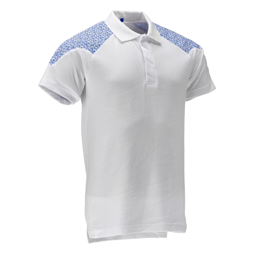 MASCOT® FOOD & CARE Polo-Shirt  Gr. 2XL, weiß/azurblau - gibt’s bei HUG Technik ✓