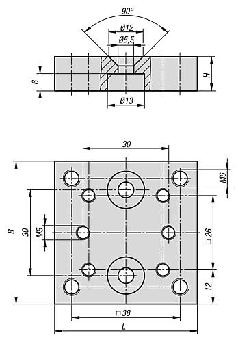 Adapterblock für Adapterplatte 50x50x12 Aluminium, Eloxiert - K1210.5050 - direkt von HUG Technik ✓