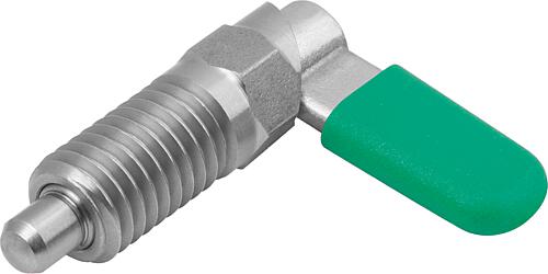 Sperrriegel mit Sechskant, D=6, M16, SW1=16, Form:C, mit Kappe, ohne Mutter, Edelstahl blank, Komp:Thermoplast grün - K1680.106061686