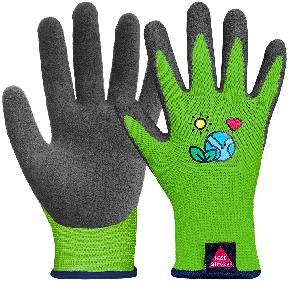 Kinderhandschuh aus 15G Polyester, Latexschaum, Kat I »KIDS 3« grün schwarz.