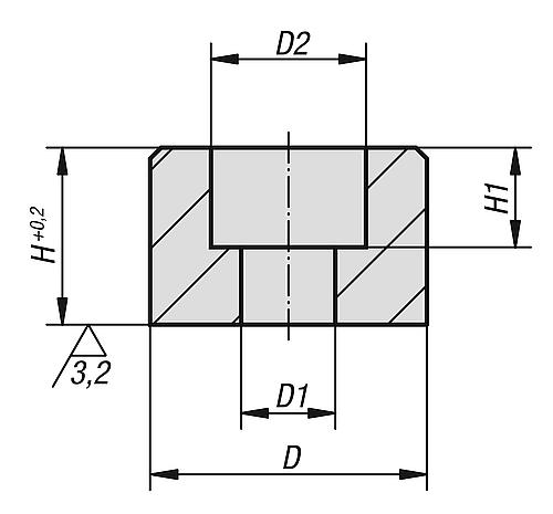 Zeichnung Fuß D1=16 Einsatzstahl, brüniert - K0303.05 - gibt’s bei ☆ HUG Technik ✓