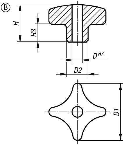 Kreuzgriff poliert D1=32, Form: B Edelstahl, D4=6 - K0146.2032062 - erhältlich bei ✭ HUG Technik ✓