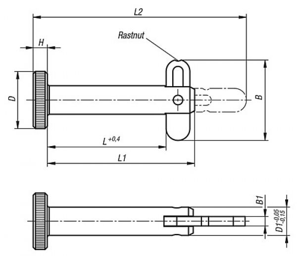 Steckbolzen mit Klappsicherung Stahl, D1=6, L=25 - K0776.06025 - erhältlich bei ✭ HUG Technik ✓