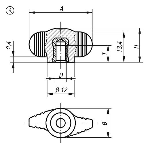 Flügelgriff Miniwing M06 Thermoplast, schwarz RAL9011, antistatisch, Komp: Stahl - K0274.1100624 - bei HUG Technik ✭