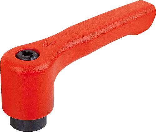 Klemmhebel flach Gr.3 M8, Zink rot RAL3020 strukturmatt, Komp:Stahl brüniert - K0737.308184