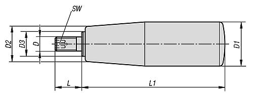 Zylindergriff drehbar M06 Thermoplast, Komp: Stahl, L=51 - K0740.06200520 - direkt bei HUG Technik ✓
