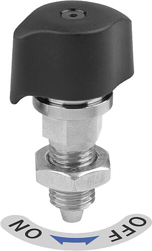 Arretierbolzen m. konischem Arretierstift, mit Rastnut mit Kontermutter D1=M10X1, D=5, Form:A ohne - K1833.0005