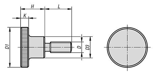 Zeichnung Rändelschraube DIN464 M04X10 Autom.Stahl - K0140.04X10 - bekommst Du bei HUG Technik ♡