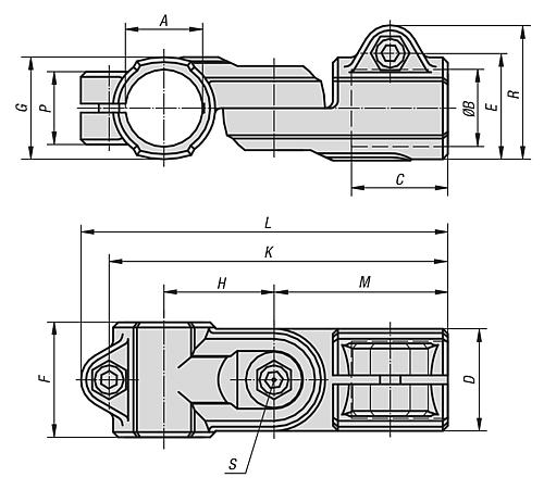 Rohrverbinder Gelenk Aluminium, ohne Verzahnung, Komp:Stahl, A=12,1 - K0488.512 - kommt direkt von HUG Technik 😊