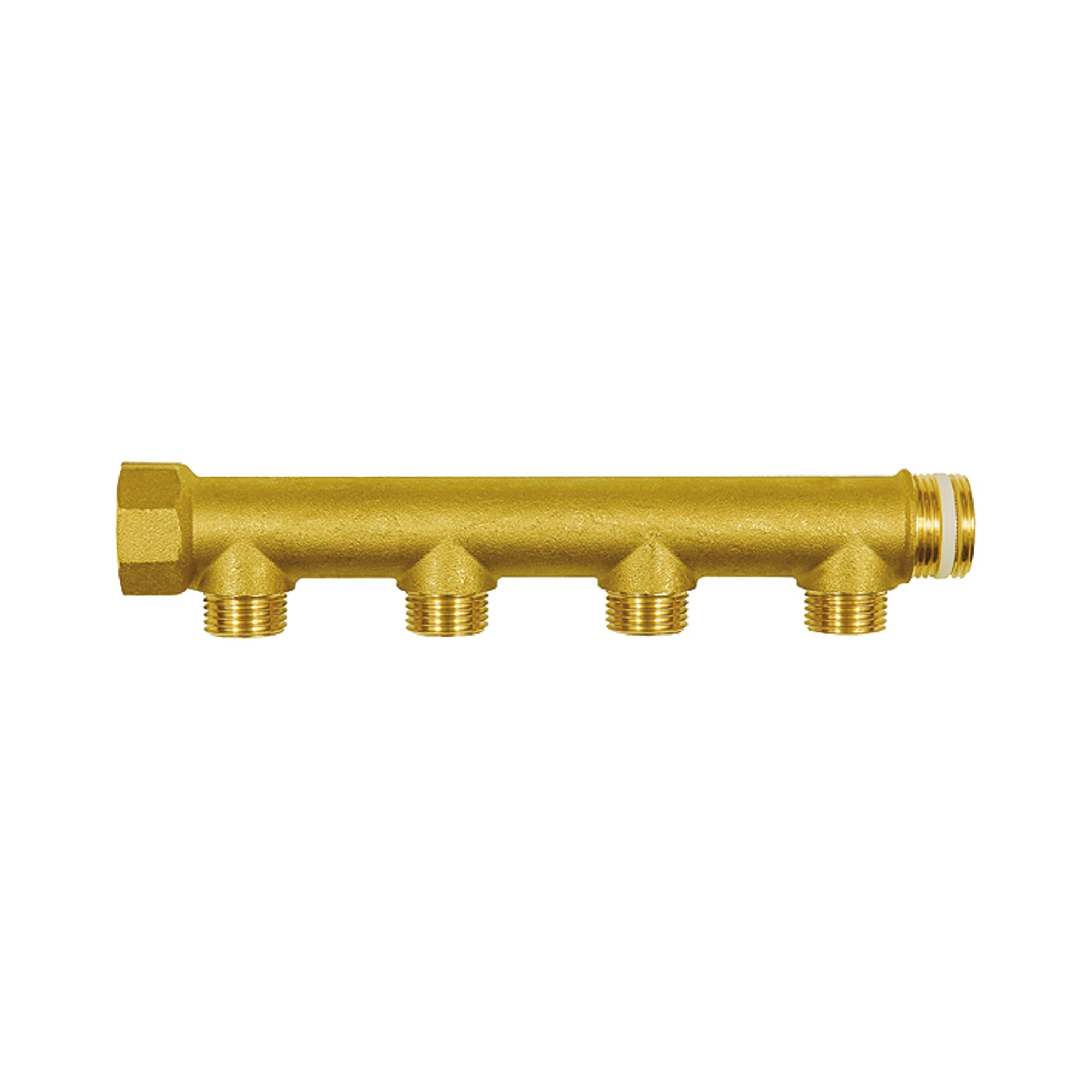 Verteilerrohr, 4 Abgänge, Eingang 2x1 1/4, Ausgang 4x1/2 AG, Messing - bei HUG Technik ✭