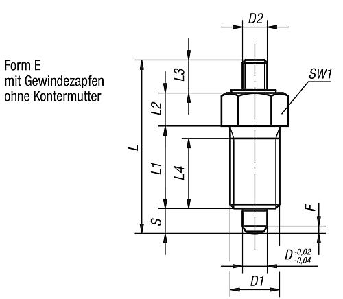 Arretierbolzen Gr.0 M08x1, Form: E Edelstahl, gehärtet, D=4 - K0341.01004 - bei HUG Technik ♡