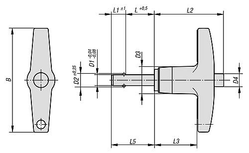 Kugelsperrbolzen T-Griff Aluminium, selbstsichernd, Komp: Edelstahl, D1=10, L=100 - K0366.25110100 - bekommst Du bei ★ HUG Technik ✓