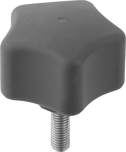 Fünfsterngriff ergonomisch M08x20 D1=63 Kunststoff, schwarz RAL7021, Komp: Edelstahl - K0786.06308X20 - bei HUG Technik ☆