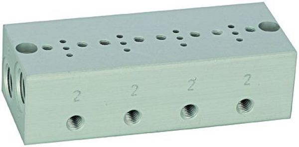 Reihengrundplatte 4-fach, M5 für Mini- Magnetventile 15 mm - erhältlich bei ♡ HUG Technik ✓