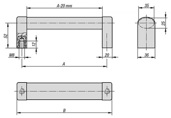 Rohrgriff Aluminium, natur eloxiert, Komp: Polyamid, Komp: Alufarbe, A=200, D=M08 - K0211.1200081 - gibt’s bei HUG Technik ✓