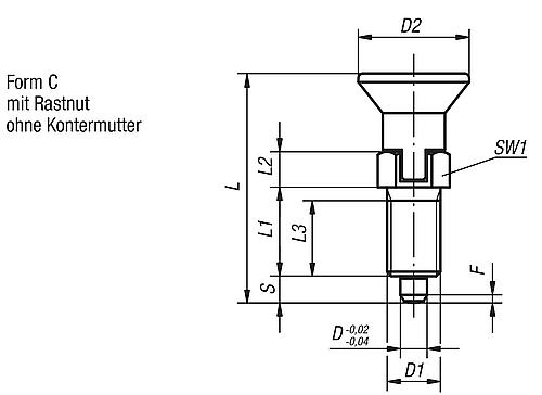 Arretierbolzen Gr.0 M08x1, Form: C Edelstahl, gehärtet, Komp: Thermoplast, D=4 - K0338.03004 - kommt direkt von HUG Technik 😊