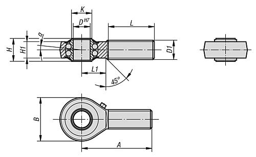 Gelenkkopf mit Kugellagerung M06X22 Stahl, Linksgewinde, D=6 - K0716.061 - direkt bei HUG Technik ✓
