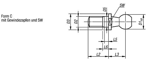 Kugelzapfen für Winkelgelenke M05, Form:C Stahl, D1=8 - K0713.0805 - bekommst Du bei HUG Technik ♡