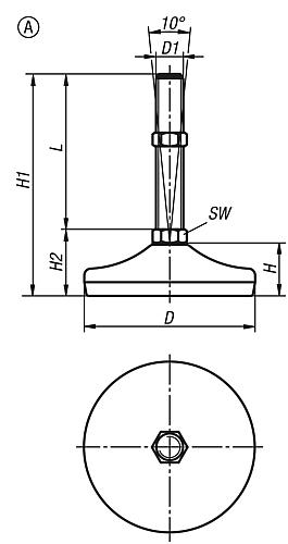 Stellfuß M10X100, Form:A Edelstahl, Komp:Gummi, D=50 - K0739.1205010X100 - gibt’s bei ☆ HUG Technik ✓