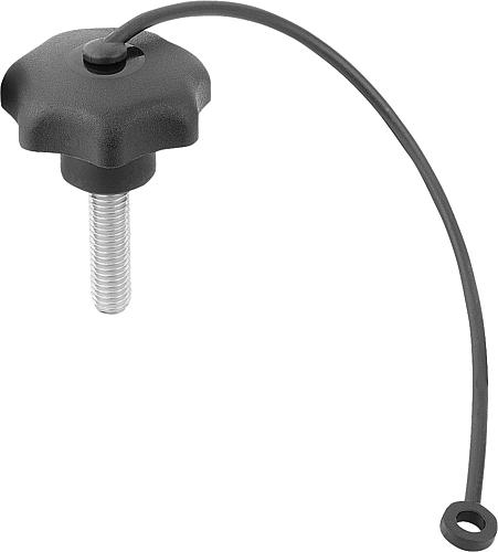 Sterngriff mit Sicherungsband M12x20 D1=63, Form: LS Thermoplast, schwarz, Komp: Stahl, Komp: schwarz - K0155.7121X20 - direkt von HUG Technik ✓