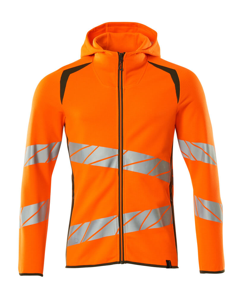 MASCOT® ACCELERATE SAFE Kapuzensweatshirt mit Reißverschluss  Gr. 2XL, hi-vis orange/moosgrün - erhältlich bei ♡ HUG Technik ✓
