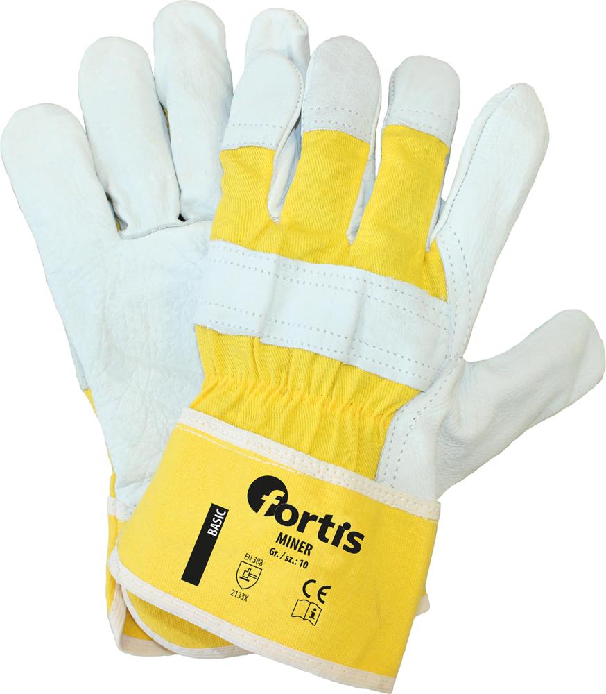 FORTIS Rindnarblederhandschuh Miner, Gr. 10, gelb-weiss - direkt bei HUG Technik ✓