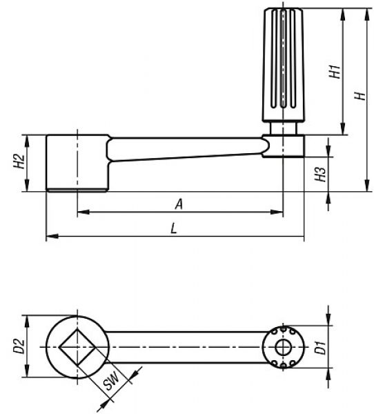 Handkurbel mit Griff Gr.1 A=80 L=100 Aluminium, drehbar - K0996.4110 - bei HUG Technik ✭