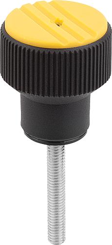 Drehmoment-Rändelknopf Gr.2 M05x30 Thermoplast, schwarz RAL7021, Komp: Stahl, Komp: gelb RAL1021 - K0277.2057X30 - bei HUG Technik ✓