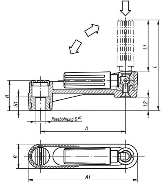 Handkurbel ohne Nut Gr.1 A=80 L=84 Thermoplast, sicherheit, Komp:Thermoplast, D=10 - K0268.1110 - bei HUG Technik ☆