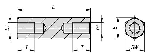 Verlängerungsstück Innengewinde M05 L=25, Form:B Autom.Stahl, blau passiviert, SW=8 - K1302.205025 - direkt bei HUG Technik ✓