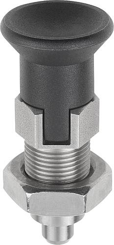 Arretierbolzen Premium mit zyl. Arretierstift Gr.1 M10X1, D=5, Form: D mit Rastnut mit Kontermutter, Edelstahl - K0736.404105 - erhältlich bei ✭ HUG Technik ✓