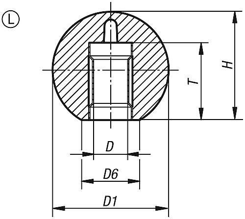 Kugelknopf glatte Ausführung D1=20, Form: L Duroplast, Komp: Stahl - K0159.42005 - bei HUG Technik ☆