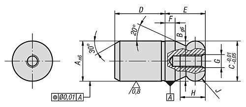 Aufnahmebolzen mit Kugelansatz C=10, Form: A Werkzeugstahl - K0350.10 - bei HUG Technik ♡