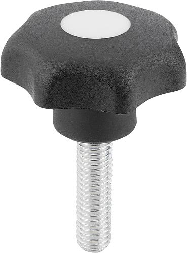 Sterngriff M05x10 D1=25, Form: L Thermoplast, schwarz, Komp: Stahl, Komp: grau RAL7035 - K0155.4055X10 - gibt’s bei HUG Technik ✓