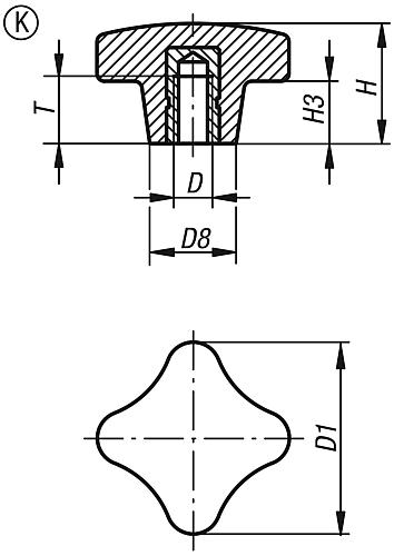 Kreuzgriff Form: K 40 mm 8 mm - K0148.208 - gibt’s bei HUG Technik ✓