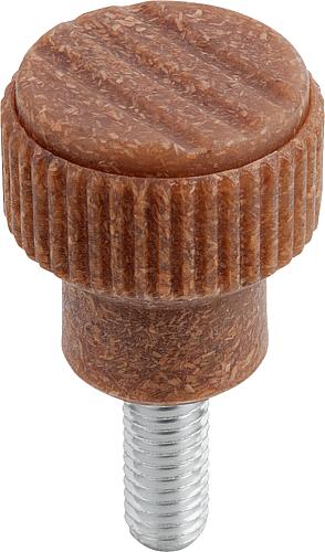 Rändelknopf Gr.1 D=M05X10, D1=21, H=22, Biopolymer Buche natur, Komp:Edelstahl 1.4305 blank - K0247.100105143X10