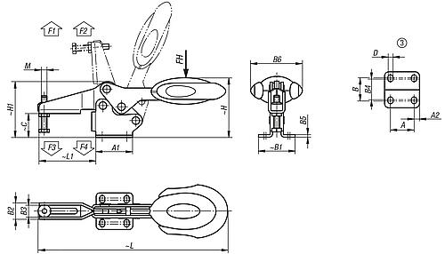 Schnellspanner horizontal Edelstahl, mit Sicherheitsverriegelung, Komp: Polyamid, Komp: blau, M=M06x35 - K0660.106101 - gibt’s bei HUG Technik ✓