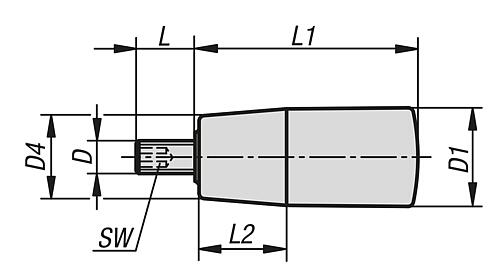 Konusgriff drehbar Gr.1 M06x11, D1=18, Duroplast schwarz hochglanzpoliert, Komp: Edelstahl Komp: blank - K1201.10618 - erhältlich bei ✭ HUG Technik ✓