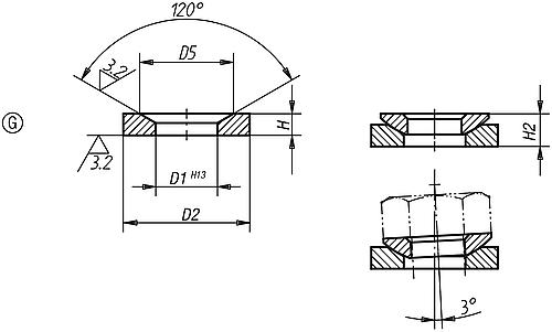 Kegelpfanne, Form: G Edelstahl, DIN6319, D4=17 - K0729.0306 - bei HUG Technik ✓