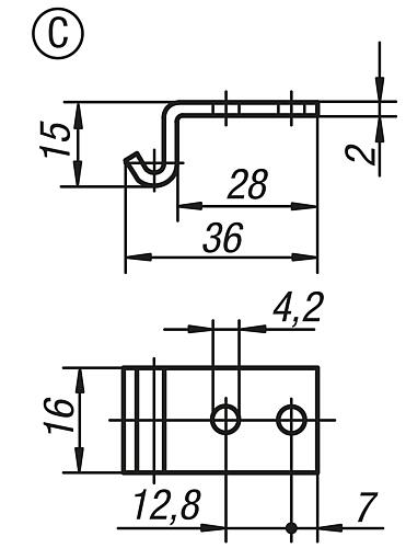 Zeichnung Gegenhaken, Form: C Edelstahl - K0046.9342382 - direkt bei HUG Technik ✓
