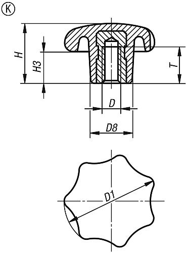 Sterngriff M04 D1=20, Form: K Duroplast, Komp: Stahl - K0152.22004 - erhältlich bei ✭ HUG Technik ✓