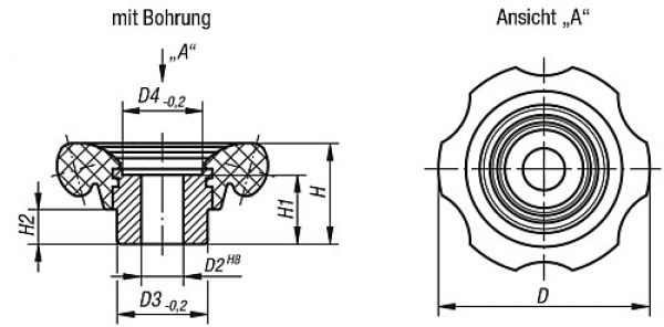 Handrad Passbohrung Duroplast, D2=12, D=70 - K0184.70212 - bei HUG Technik ✭