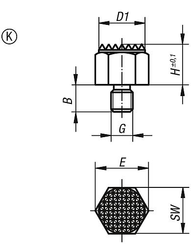 Positionsfuß, Form:K, Autom.Stahl Brün. u. Einsatzgehärtet, SW=17 - K0298.7101 - bei HUG Technik ✓