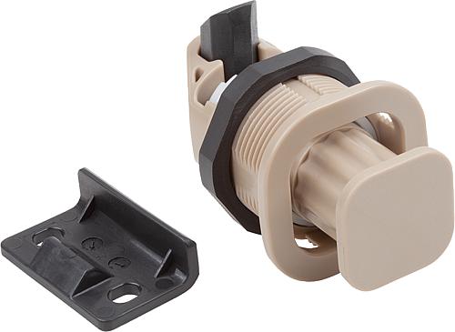 Schnappverschluss drehbar, H=47, B=40, L=39,87, S=1,2-19, D=M32x1,5, PC/ABS beige - K1654.247403 - bei HUG Technik ✭