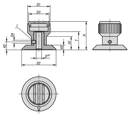 Rändelknopf mit Markierung Gr.1 D=5 Thermoplast, schwarz RAL7021, Komp: Aluminium, Komp: gelb RAL1021 - K0249.1057 - bekommst Du bei HUG Technik ♡