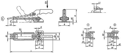 Bügelspanner Horizontal mit Gegenhalter L1=40,6, Edelstahl blank, Komp: Kunststoff Komp: rot - K1260.12000 - direkt bei HUG Technik ✓